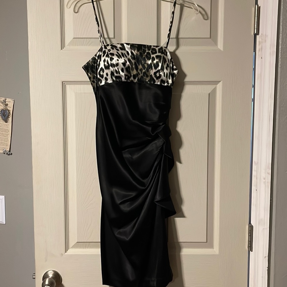 Leopard print little black dress